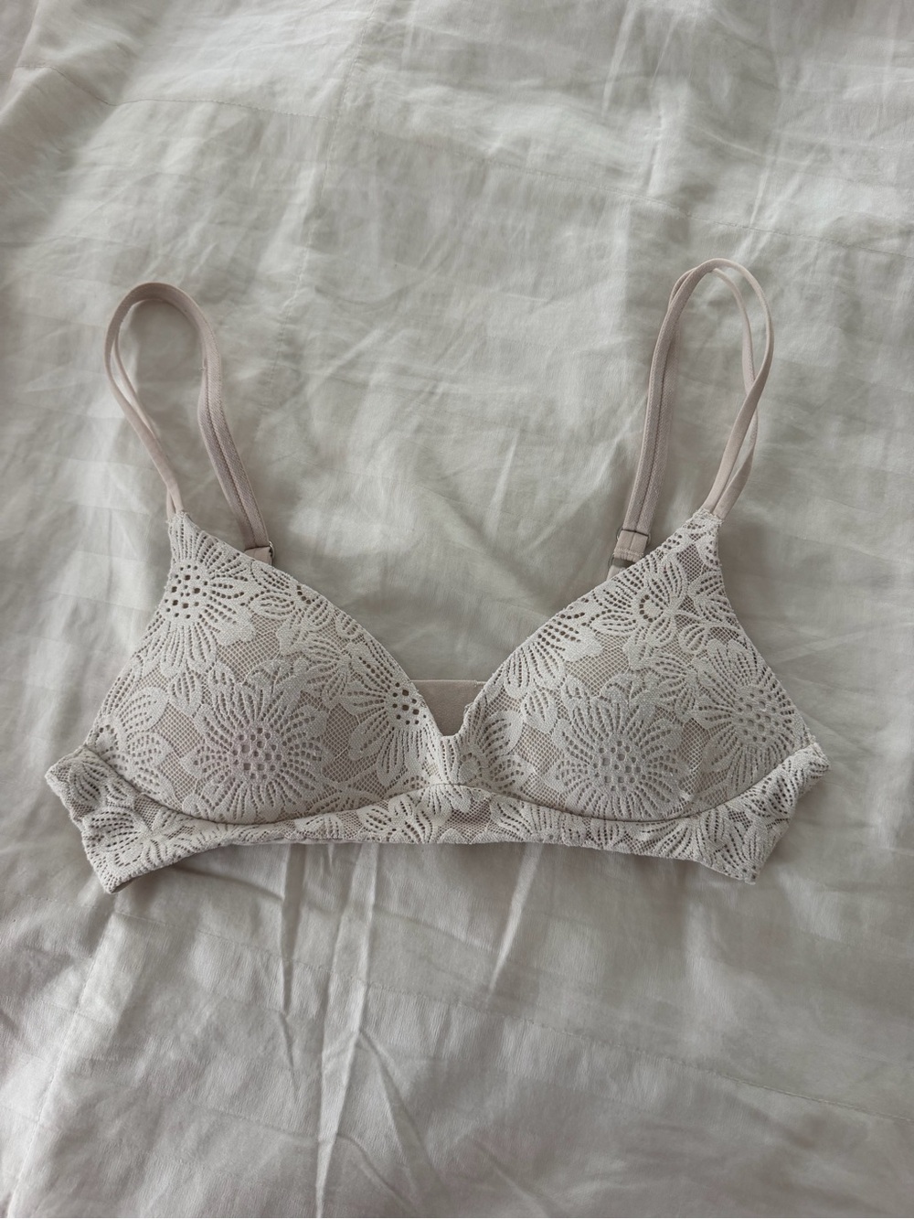 Aerie Floral Lace Wireless Bra in Light Taupe